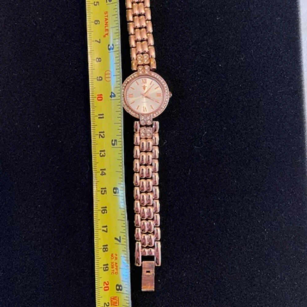 FLEUR DE LIS | Rose Gold-tone finish watch with crystal-set bezel-NEW Battery